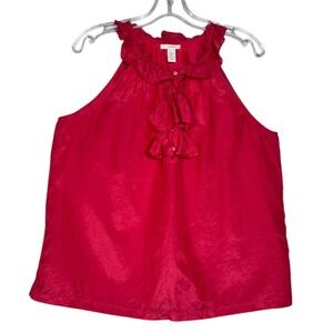 J.Crew Silk Blend Ruffle Neck Sleeveless Blouse Pink Size L Coquette Balletcore